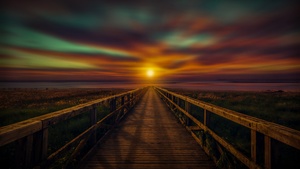 Wooden pier, Sunset, Bridge, Dawn, Dusk, Vacation, Holidays, 4K wallpaper