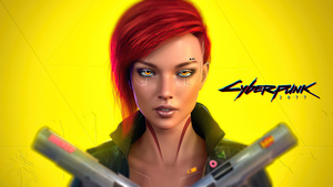 Female V, Cyberpunk 2077, Cover Art, Yellow background, PlayStation 4, Google Stadia, Xbox One, PlayStation 5, Xbox Series X and Series S, PC Games, 4K wallpaper