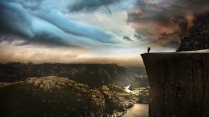 Norway, Cloudy Sky, Mountains, Landscape, Stormy, Famous Place, Tourist attraction, 4K wallpaper