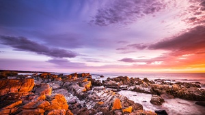 Tasmania, Australia, Sunrise, Rocky coast, Seascape, Ocean, Clouds, Purple sky, 4K wallpaper