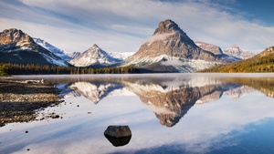 Glacier mountains, Mirror Lake, Body of Water, Mountain range, Reflection, Snow covered, Winter, Landscape, Scenery, 4K wallpaper