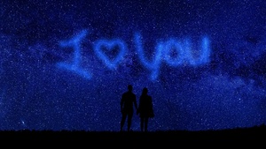 I Love You, Starry sky, Couple, Silhouette, Heart shape, Valentines Day, Together, Outer space, Night sky, February, 4K wallpaper