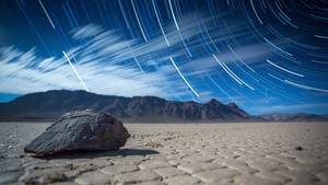 Death Valley, Landscape, Star Trails, Digital composition, Long exposure, Mountains, Desert, Pattern, 4K wallpaper