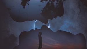Couple, Lonely, Silhouette, Eclipse, Romantic, Night, Dark, Mood, Man, Woman, 4K wallpaper