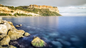 France, Mediterranean Sea, Headland, Cliff, Rocky coast, Long exposure, Landscape, Ocean, Seascape, 4K wallpaper