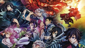 Demon Slayer: Kimetsu no Yaiba, Key Art, Muichiro Tokito, Tengen Uzui, Mitsuri Kanroji, Shinobu Kocho, Gyomei Himejima, Giyu Tomioka, Obanai Iguro, 4K wallpaper