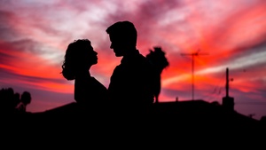 Romantic, Couple, Silhouette, Sunset, Man, Woman, 4K wallpaper