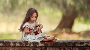 Cute Girl, Playing guitar, Adorable, Kid, Child, Pretty, 4K wallpaper