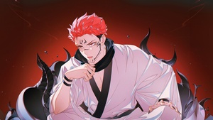 Sukuna, Orange background, Jujutsu Kaisen, 4K wallpaper