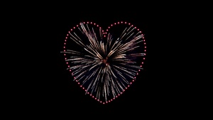 Love heart, Fireworks, Sparkles, Night, Black background, 4K wallpaper
