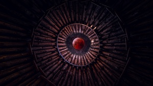 Blood Moon, Looking up at Sky, Stars, Circular, Pattern, Wood, Photoshop, 4K wallpaper