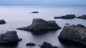 Coastline, Horizon, Cold, Seascape, Rocks, macOS Big Sur, Stock, 4K wallpaper