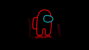 Among Us, AMOLED, Neon logo, iOS Games, Android games, PC Games, Black background, 4K wallpaper