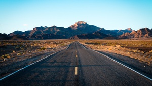 Endless Road, Mountain range, Landscape, Death Valley, Blue Sky, Calm, Daytime, 4K wallpaper
