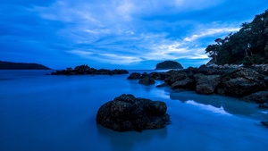 Phuket, Thailand, Rocky coast, Seascape, Long exposure, Blue Sky, Twilight, Ocean, Dusk, 4K wallpaper