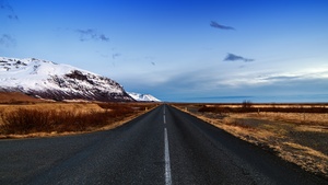 Endless Road, Iceland, Landscape, Glacier mountains, Snow covered, Blue Sky, Horizon, Scenic, 4K wallpaper