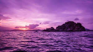 British Virgin Islands, Purple sky, Body of Water, Waves, Sunset, Seascape, Tropical, 4K wallpaper