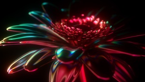 Neon, Digital flower, 3D, CGI, Cyberpunk, Black background, Glowing, 4K wallpaper