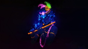 Lord Krishna, Glowing, Hinduism, AMOLED, Dark background, Hindu God, Dark aesthetic, Indian festival, 4K wallpaper