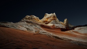 macOS Big Sur, Night, Stock, Sedimentary rocks, Desert, Starry sky, Dark, iOS 14, 4K wallpaper
