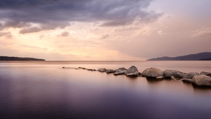 Vancouver, Seascape, Rocks, Long exposure, Body of Water, Cloudy Sky, Horizon, Sunset, 4K wallpaper