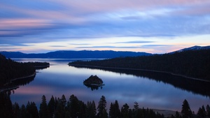 Lake Tahoe, California, Silhouette, Mountains, Mountain range, Reflection, Island, Landscape, Sunset, 4K wallpaper