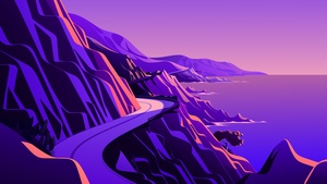 macOS Big Sur, Coastline, Mountain pass, Road, Twilight, Sunset, Scenery, Illustration, iOS 14, Stock, Aesthetic, 4K wallpaper