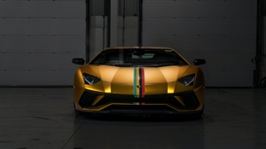Lamborghini Aventador, Sports cars, Golden yellow, Dark background, 4K wallpaper
