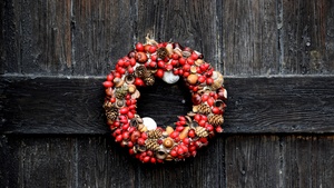 Christmas decoration, Garland, Fruits, Wooden background, Happy holidays, Aesthetic Christmas, Navidad, Noel, December, 4K wallpaper
