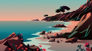 Aesthetic, Beach, Landscape, Morning, Scenery, Illustration, macOS Big Sur, iOS 14, Stock, 4K wallpaper