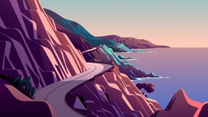 Coastline, Mountain pass, Road, Morning, Daylight, Scenery, Illustration, macOS Big Sur, iOS 14, Stock, Aesthetic, 4K wallpaper