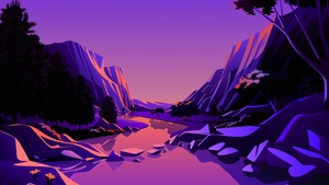 Lake, macOS Big Sur, Mountains, Rocks, Twilight, Sunset, Purple sky, Pink sky, Scenery, Illustration, iOS 14, Stock, Aesthetic, 4K wallpaper