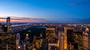 New York City, Dusk, Skyline, Cityscape, City lights, Skyscrapers, Blue Sky, Horizon, 4K wallpaper