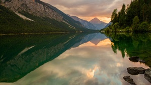 Austria, Landscape, Mirror Lake, Reflection, Green Trees, 4K wallpaper