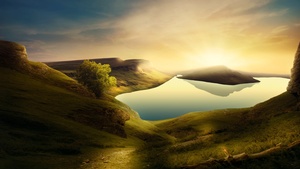 Landscape, Sunset, Mountains, Lake, Reflection, Clear sky, 4K wallpaper