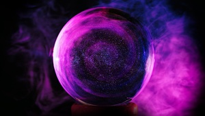 Crystal Ball, Purple Smoke, Black background, Sphere Balls, 4K wallpaper