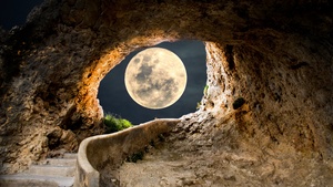 Full moon, Cave, Steps, Path, Tunnel, Landscape, Stairs, 4K wallpaper
