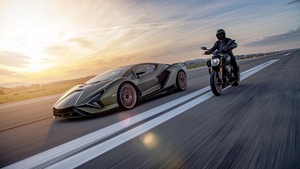Ducati Diavel 1260 Lamborghini, Lamborghini Sián FKP 37, Race track, 2021, 4K wallpaper