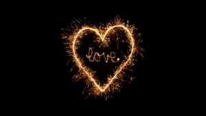 Love heart, Sparkles, Night, Black background, Letters, 4K wallpaper