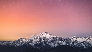 Alps mountains, Mountain range, Italy, Pink sky, Starry sky, Snow covered, Glacier, Peak, Scenery, Landscape, 4K wallpaper