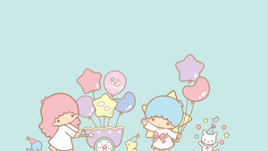 Little Twin Stars, Cyan background, Kiki and Lala, Pastel, Aesthetic, Cartoon, Sanrio, 4K wallpaper