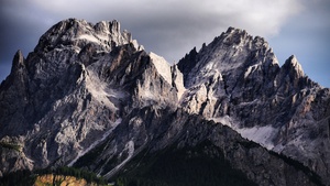 Dolomites, Mountain range, Italy, Snow covered, Glacier, Mountain View, Green Trees, Daytime, Landscape, 4K wallpaper