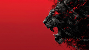 Lion, Red aesthetic, Red background, Roaring, 4K wallpaper