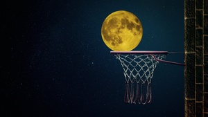 Full moon, Basketball ring, Night sky, Illustration, Dark background, Stars, 4K wallpaper