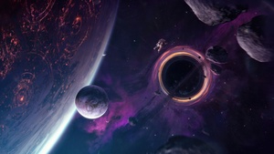 Astronaut, Anomaly, Celestial, Black hole, Asteroids, 4K wallpaper