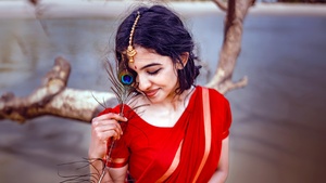 Mamitha Baiju, Photoshoot, Malayalam actress, Indian actress, Saree, 4K wallpaper