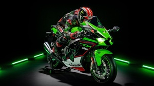 Kawasaki Ninja ZX-10R, AMOLED, Sports bikes, Black background, Biker, 2021, 4K wallpaper