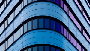 Rijn Tower, Netherlands, Arnhem, Curve, Patterns, Glass building, Blue, Purple, 4K wallpaper