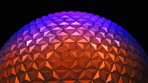 Spaceship Earth, Walt Disney World Resort, Florida, Dome, Purple, Vibrant, Geometrical, Pattern, Symmetrical, Shapes, Exterior, Modern architecture, 4K wallpaper