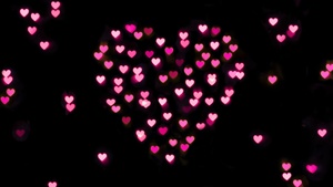 Pink hearts, Black background, Bokeh, Glowing lights, Vibrant, Blurred, Heart shape, Valentines Day, Love heart, Dark aesthetic, February, 4K wallpaper